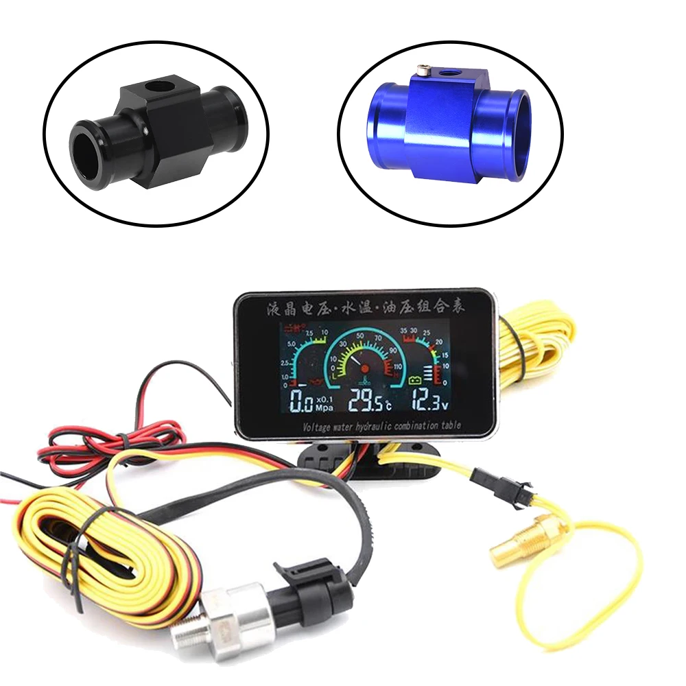 3 in 1 Wasser temperatur-/Öldruck-/Spannungs messer Wasser temperatur sensor 12/24V Multifunktions-Digital anzeige mit Alarm