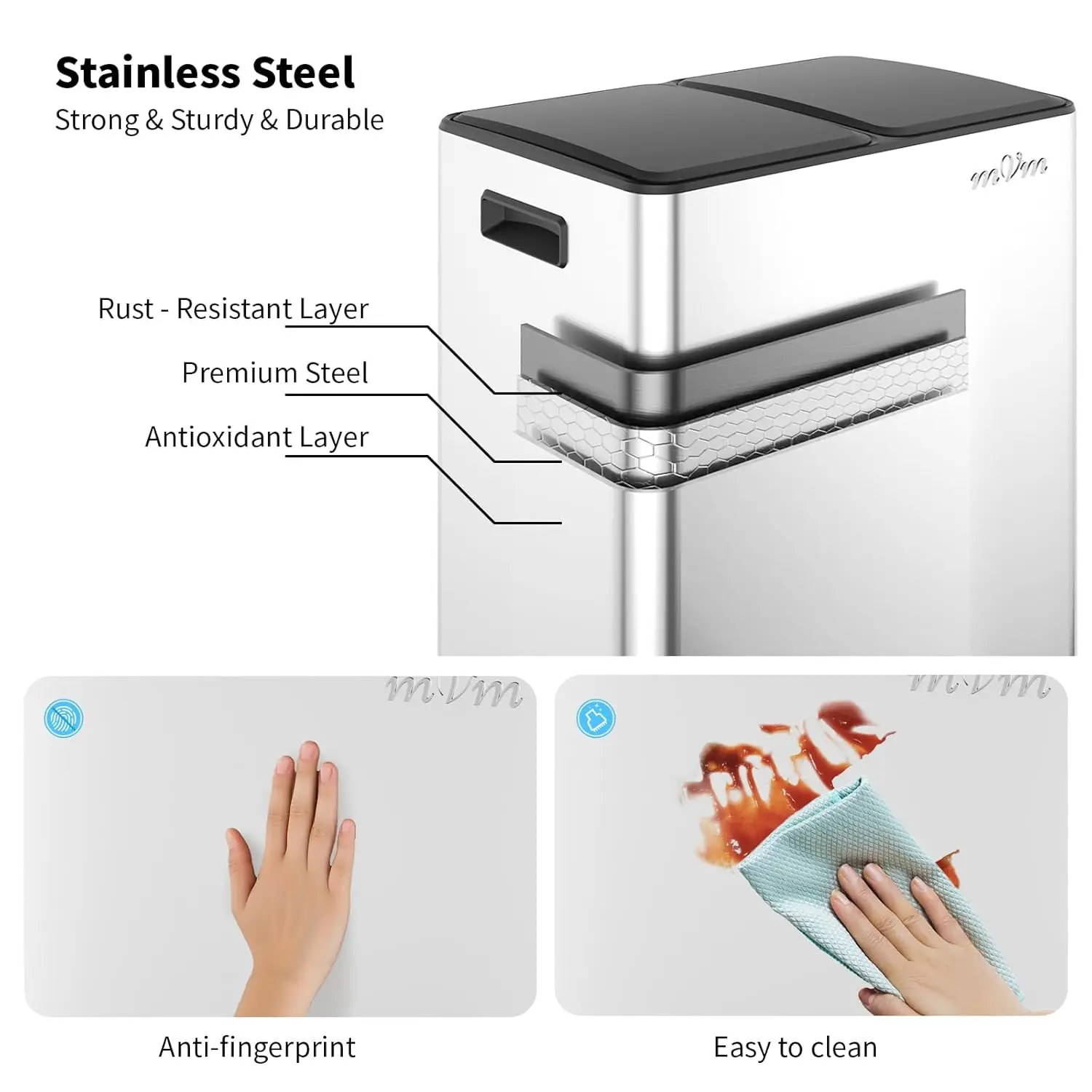 16 Gal Kitchen Trash Can, Dual Compartment Recycle Bin, Stainless Steel Garbage Bin for Home Kitchen Office, Customized 3