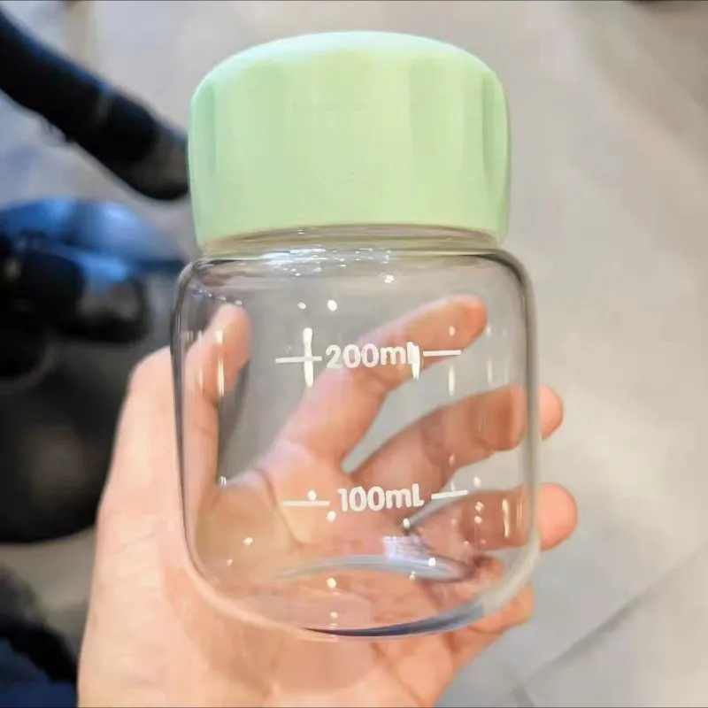 Mini Glass Water Bottle 300ml Small Drinking Bottle with Scale Portable Woman Tumbler Girl Milk Coffee glass bottle