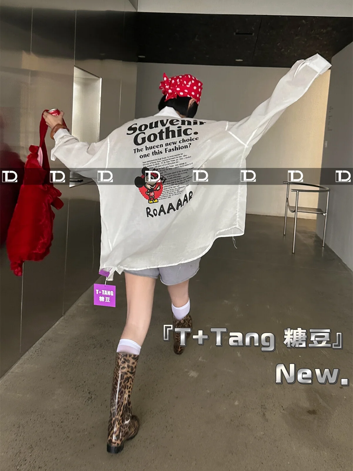 Oversized Long Sleeve White Shirt Spring Summer New Korean Style Loose Cartoon Printed Loose Front Short Back Long Women Shirt