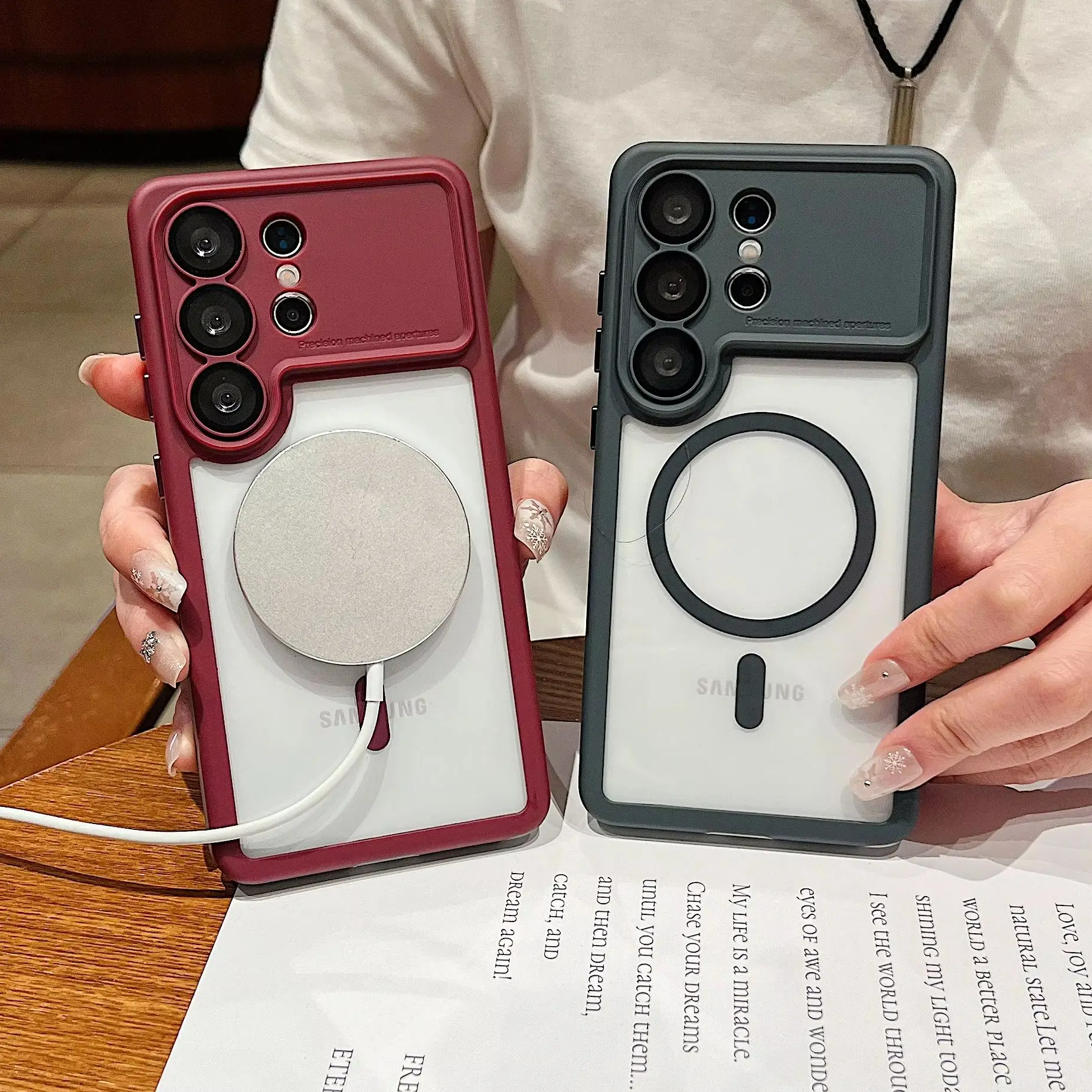 Magnetic Acrylic Matte Shockproof Phone Cover with Wireless Charging Compatibility