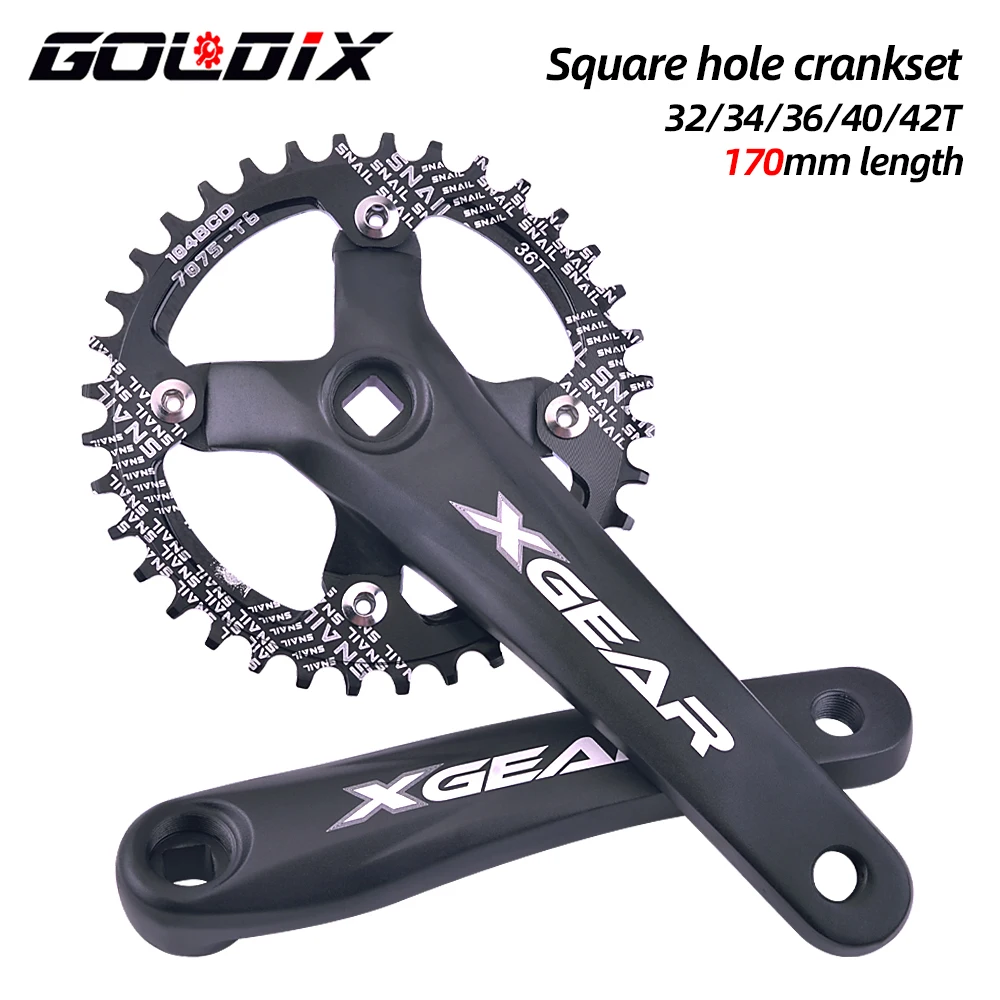 GOLDIXSquareHoleBicycleCrankset104BCDSingleChainringForgingAluminumAlloyCrank170mmlengthBlack32/34/36/38/40/42T-AliExpress18