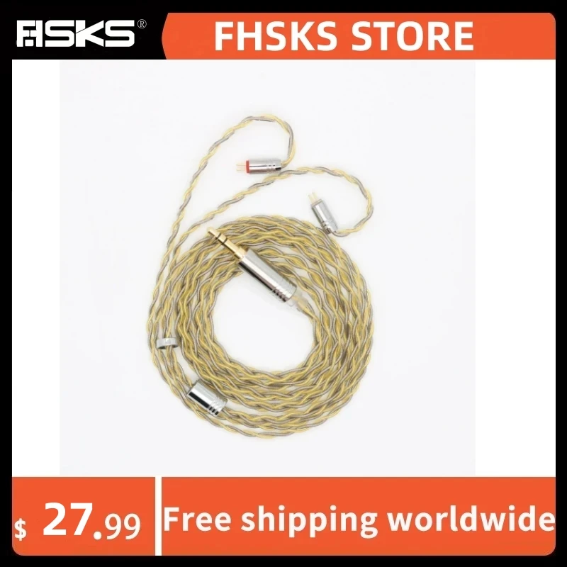 

2024FHSKS 4-strand Single Crystal Copper Gold-plated Mixed Silver Foil Wire 0.78mm 2PIN QDC MMCX TFZ HIFI earphone upgrade cable