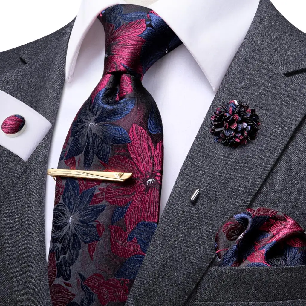 Hi-Tie Yellow Brown Paisley Tie For Men Men's Tie Clip Gift For Men Luxury Necktie Hanky Cufflinks Set Formal Wedding