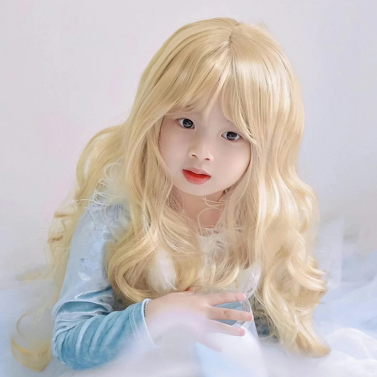 Kids Blonde Wigs Children Long Hair Accessories Baby Golden Headgear Little Girl Party Cosplay Headdress Student Tiara Coronet 2