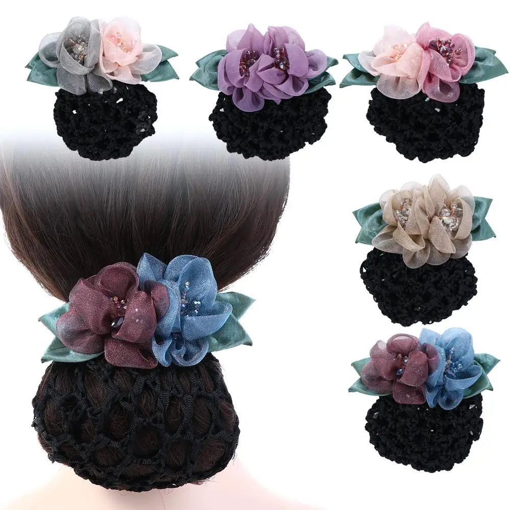 Day Gift Back Of The Head Crystal Crochet Nurses Korean Style Headdress Hair Accessories Women Hairpin Flower Bun Net Snood