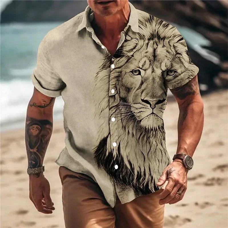 

Unisex 2024 Summer Hawaiian Shirt Men 3d Animal Print Shirt Men And Women Tiger Pattern Short Sleeve Loose Breathable Top 5xl