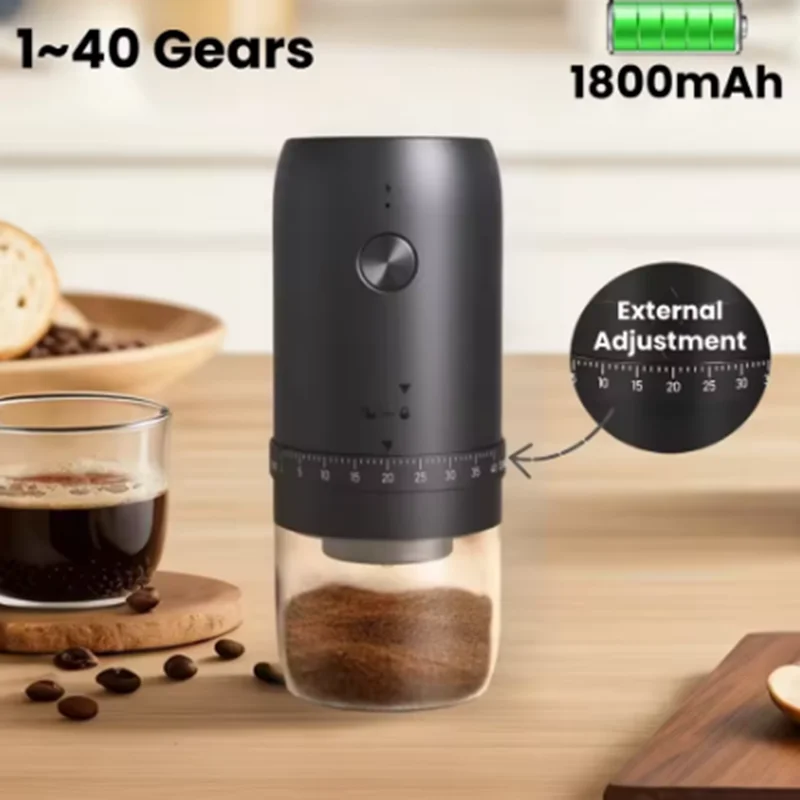 Portable 1800mAh Electric Coffee Bean Grinder 40 Gears External Adjustable Home Rechargeable Grinders Household Coffee Machine
