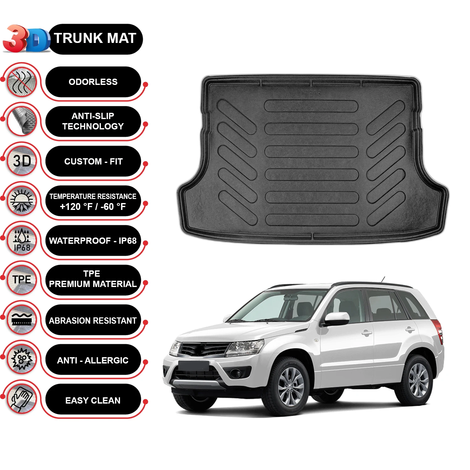 

Suzuki Vitara 2006-2014 Cargo Liner Rear Trunk Floor Mat