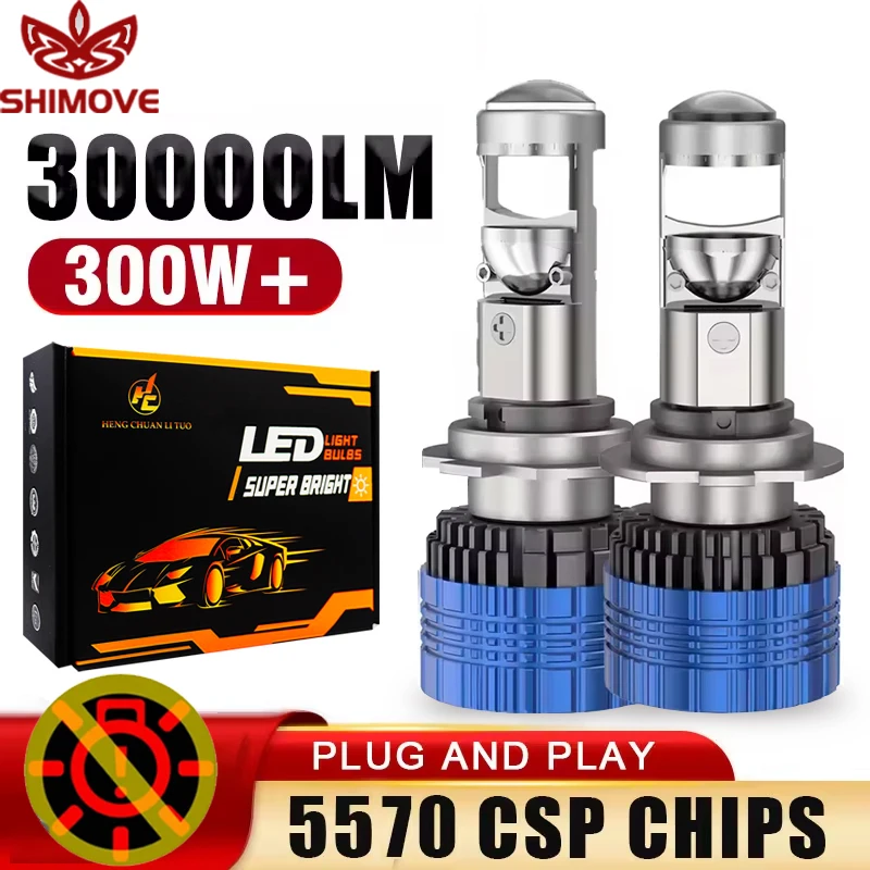 9005 자동차 모터용 LED 헤드라이트 미니 렌즈 프로젝터, 자동 로우 빔 캔버스 전구, 30000LM, H7, H4, H9, H8, H11, 9006, 12V, 24V, 2PCs