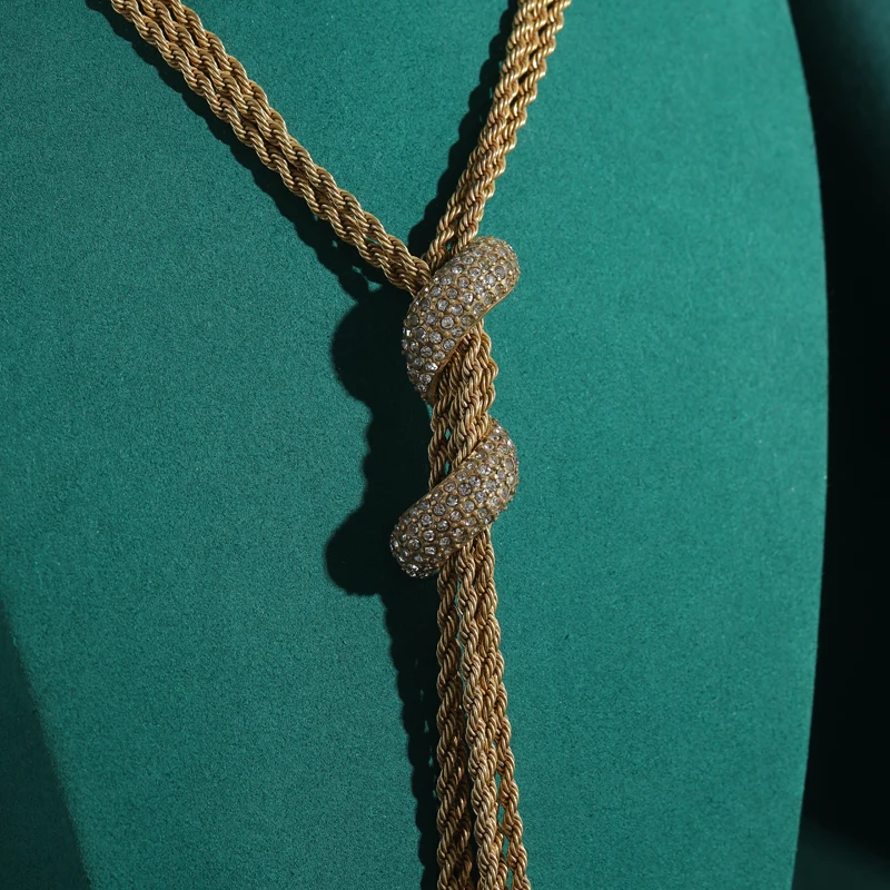 قلادة حبل سلسلة عيار 4 ملم، مطلية بالذهب، بتصميم ع...