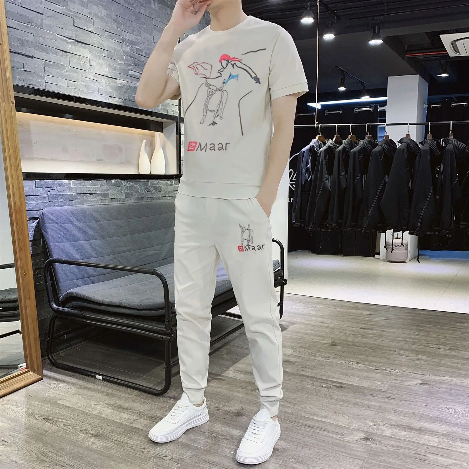 thumbnail image 1 of Conjuntos deportivos Sudadera lisa Originales de las mejores marcas Conjuntos de pantalones Camiseta elástica estampada Hombre Ropa gráfica para hombre Chándal liso O, 1 of 5