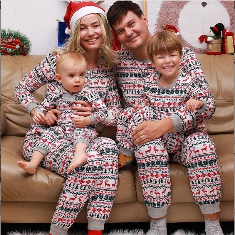 Conjuntos familiares a juego para Navidad Ropa de casa para padres e hijos Ropa para el hogar Padre Madre Niños Bebé Dibujos animados Pijamas + Pantalones Trajes