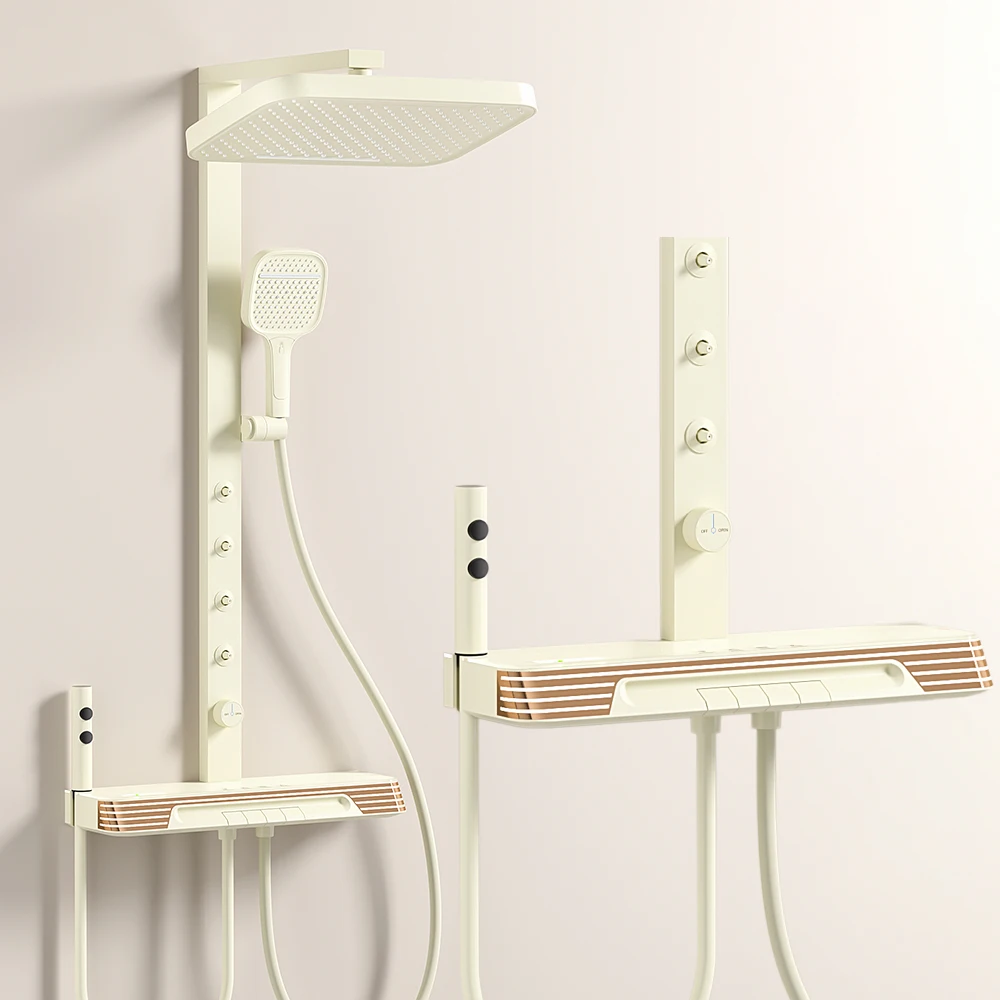 สีขาวสปาเอวสเปรย์ดิจิตอลชุดฝักบัวอาบน้ําห้องน้ําพร้อมแสงโดยรอบ Thermostatic ห้องน้ําระบบก๊อกน้ําอุปกรณ์เสริม 1