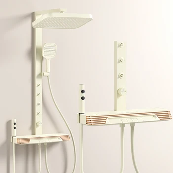 สีขาวสปาเอวสเปรย์ดิจิตอลชุดฝักบัวอาบน้ําห้องน้ําพร้อมแสงโดยรอบ Thermostatic ห้องน้ําระบบก๊อกน้ําอุปกรณ์เสริม 1