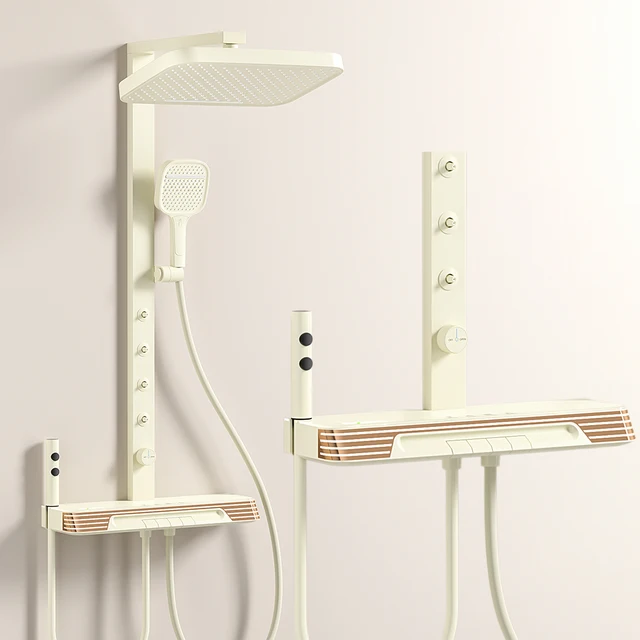 สีขาวสปาเอวสเปรย์ดิจิตอลชุดฝักบัวอาบน้ําห้องน้ําพร้อมแสงโดยรอบ Thermostatic ห้องน้ําระบบก๊อกน้ําอุปกรณ์เสริม 1