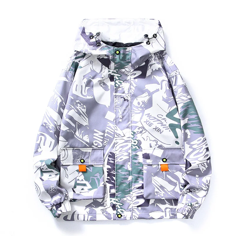 

Ветровка мужская оверсайз с капюшоном, модная повседневная куртка с принтом в Корейском стиле, молодежная трендовая одежда для работы, 8XL, весна 2022