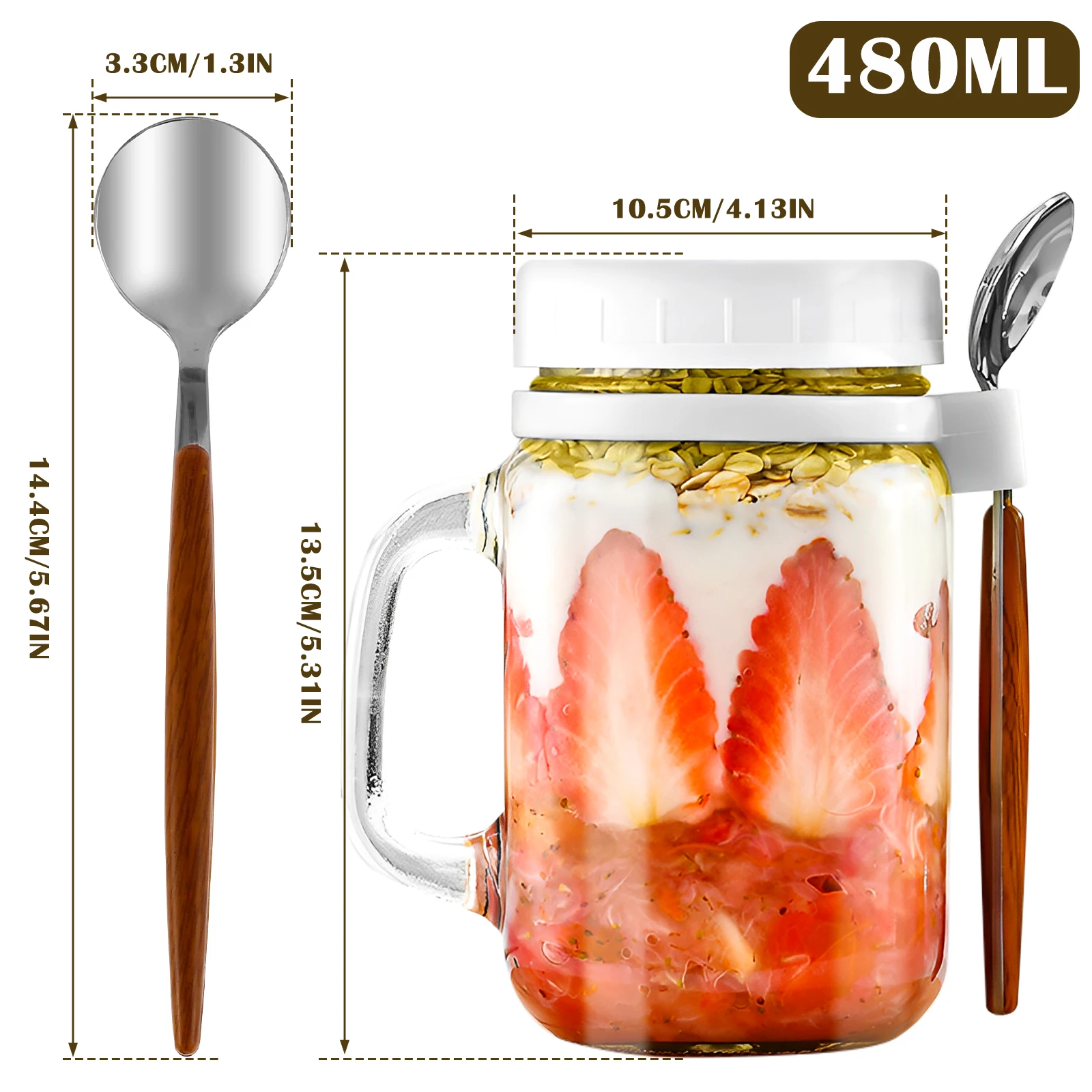 Reusable Overnight Oats Jars Container With Lid And Spoon Bedside Water Carafe with Tumbler Glass Water Pitcher Set with Cup 6