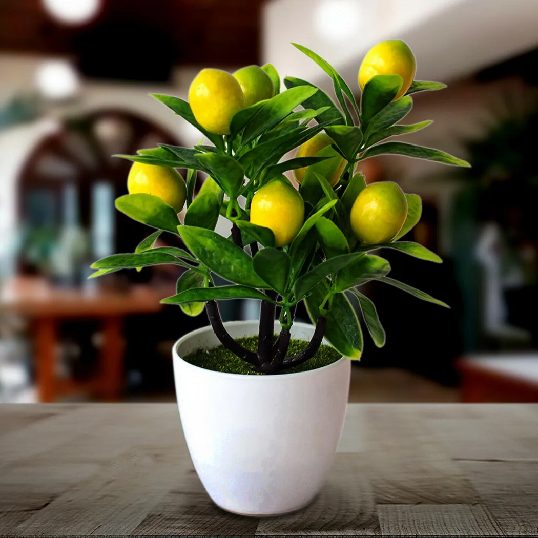 18cm*24cm Artificial Lemon Tree Potted Plastic Fake Flowers Plant Outdoor Yard Garden Balcony Plant Potted Home Floral Decor