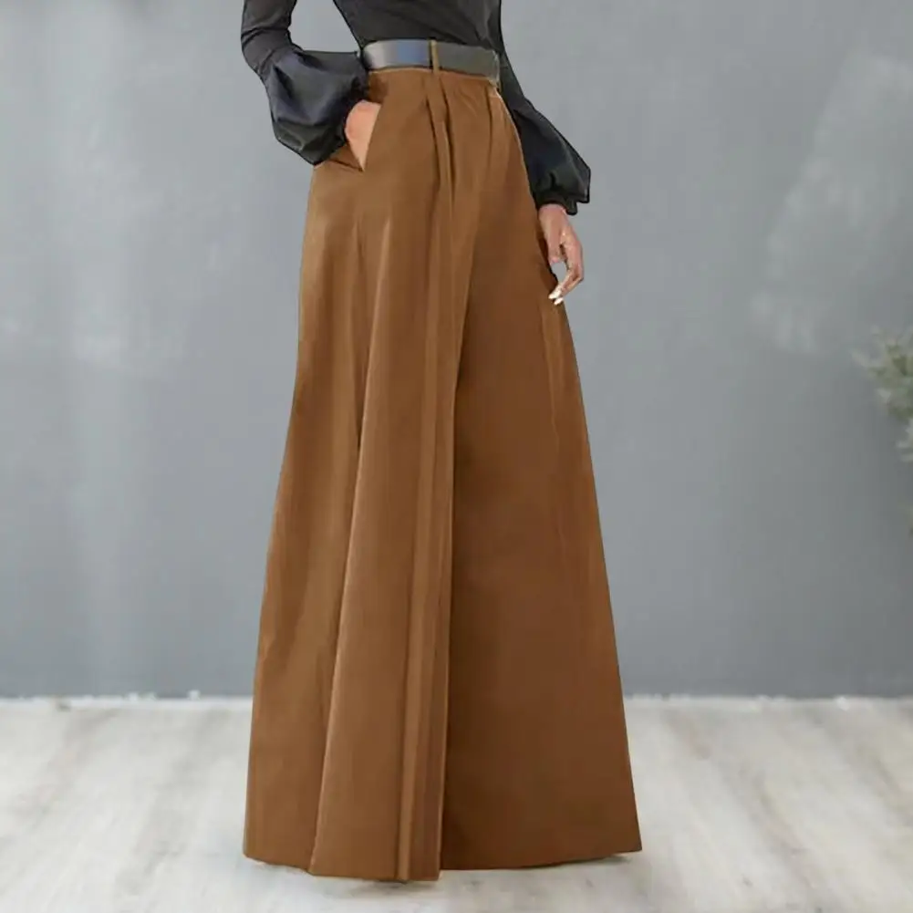 

Однотонные широкие брюки, элегантные широкие брюки с высокой талией и карманами для женщин, однотонные расклешенные брюки для рабочей одежды