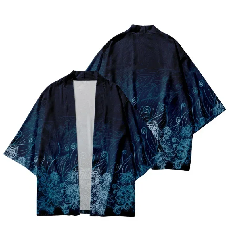 Black Kimono Cardigan Women Men Japanese Obi Male Yukata Men's Haori Japanese Wave Carp Print Coat Traditional Japan Clothing chinese style print men kimono cardigan set plus size male yukata samurai clothing casual loose streetwear jacket pant suit 6xl