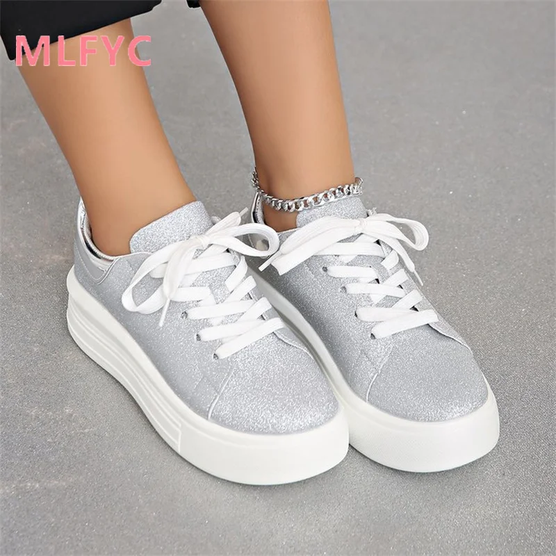 Spring and Autumn Fashion Casual Thick Sole Shoes New Fashion Women's Shoes Low Top Lace Up Flat Shoes Mujer