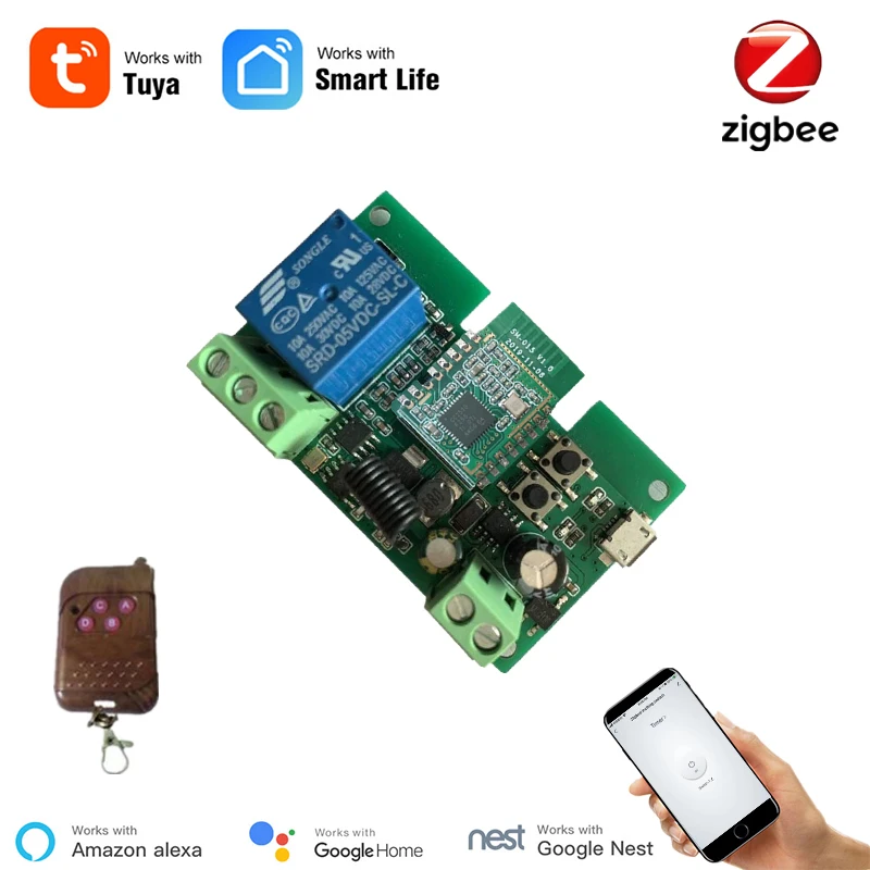 Tuya Zigbee Switch Module Con Rf433 Zigbee Inching Switch 5-32V Interruttore Fai Da Te Funziona Con Alexa Smartthing Zigbee App Telecomando