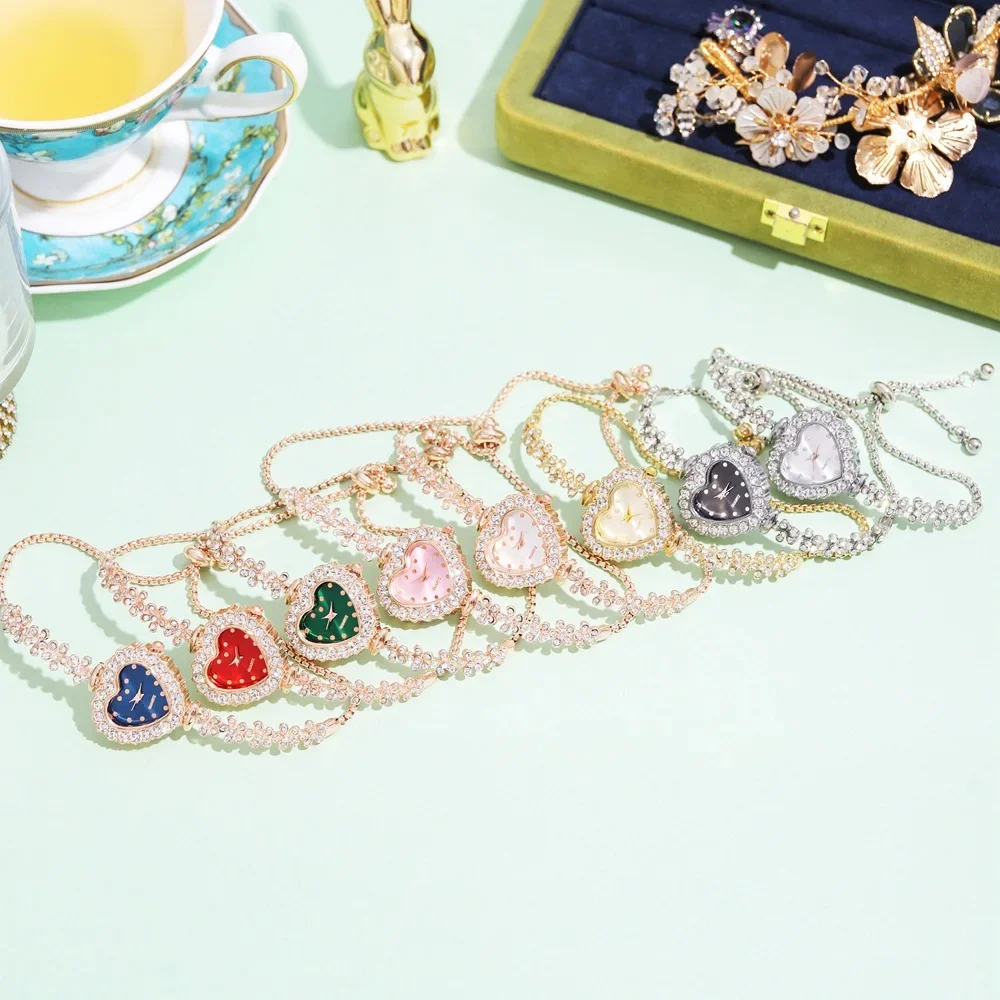 Women Watches Heart Shape Small Dial Women's Bracelet Watch Quartz Wristwatch Retractable Chain Strap Watch