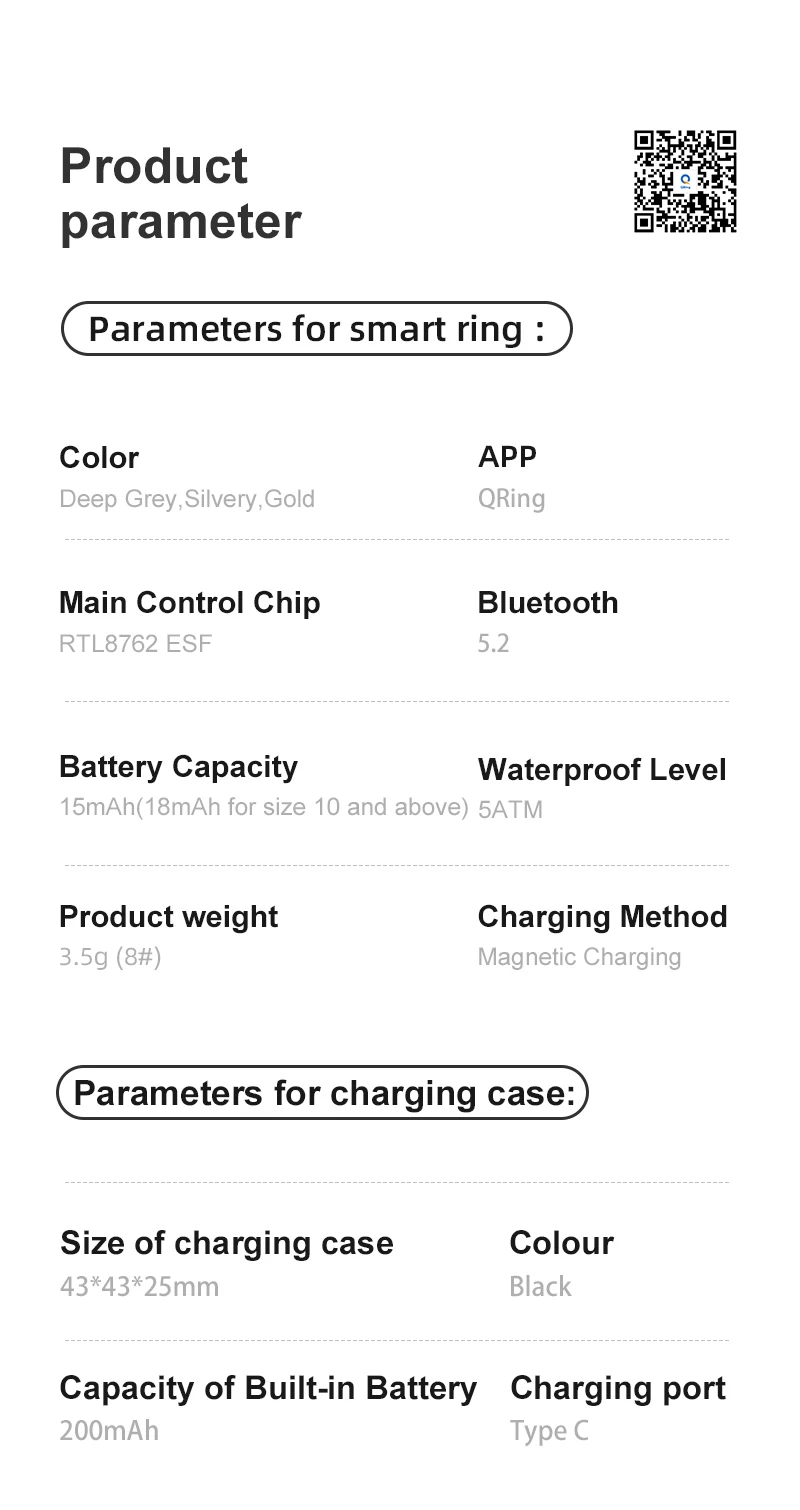 New R08 Smart Ring With Charging Case Smart Touch Screen Health Monitor Sports Fitness Tracker IP68 5ATM Waterproof Smart Ring