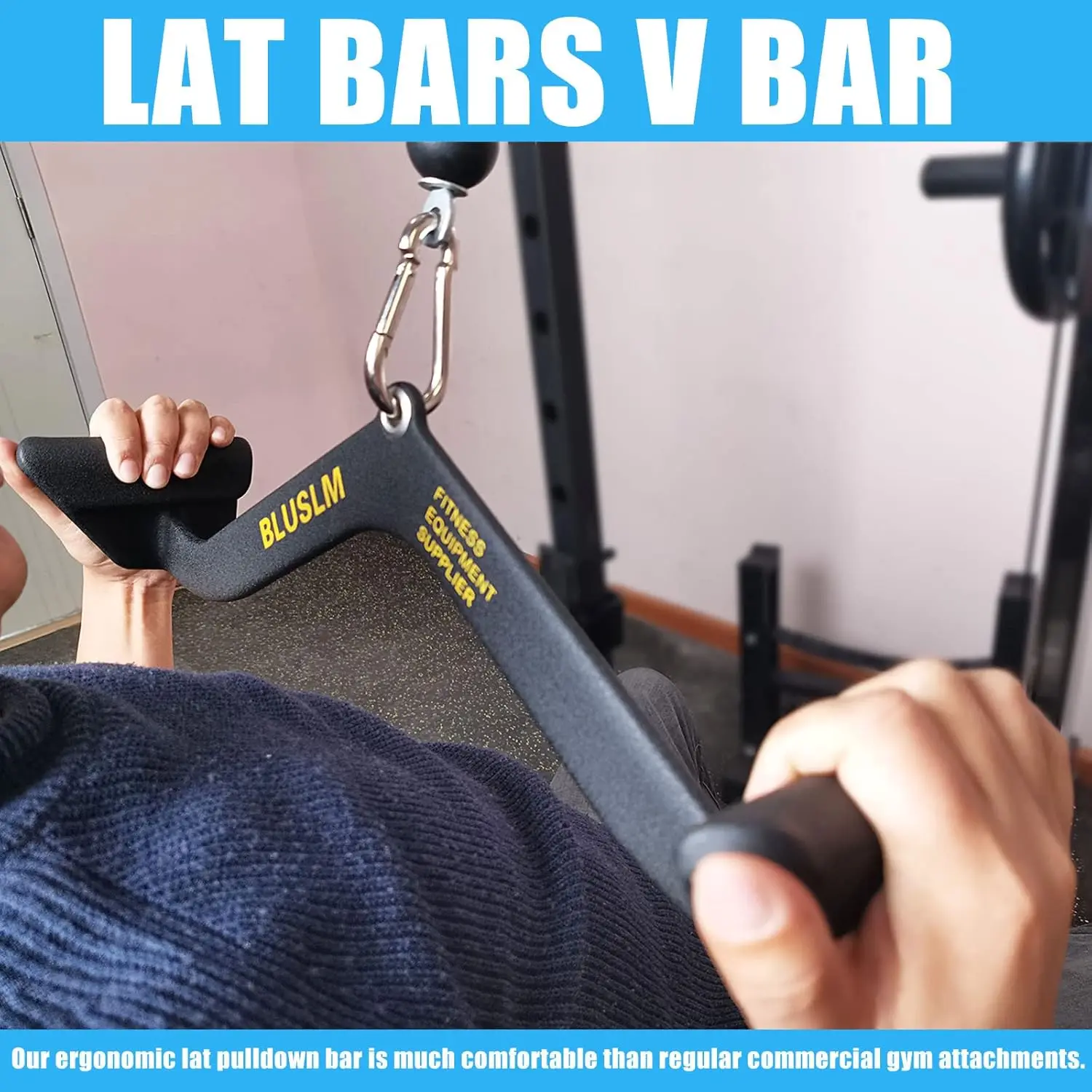 LAT Pull Down Bar for Cable Machine, Multifunction Lat Pulldown Attachments T-bar V-bar Triceps Rope, Heavy Duty Steel Back and Triceps Strength Training Equipment, Home Gym Pulley System Accessories with Non-Slip Grip, Durable Fitness for Commercial