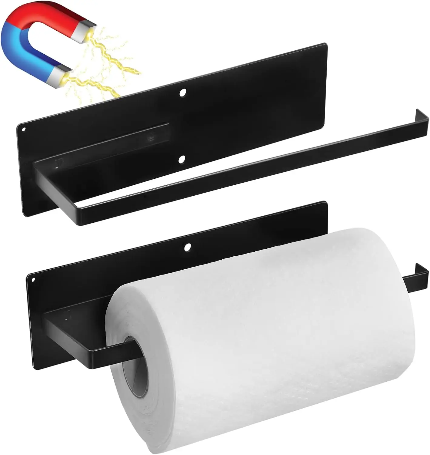 2-piece set of magnetic tissue holder, magnetic and drilled tissue holder wall mounted, towel bar
