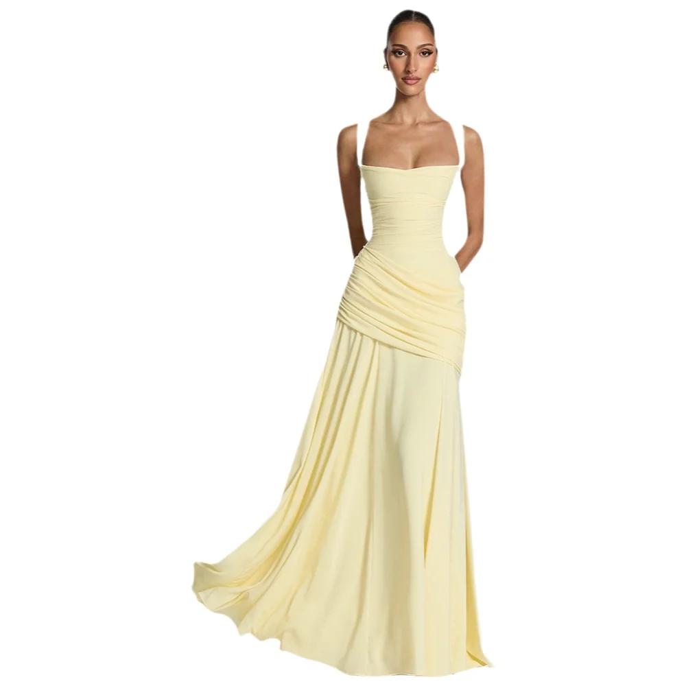 Elegante Abito Lungo Monocolore Senza Maniche con Vita Stretta, Vestito da Donna Elegante e Raffinato Senza Spalline, Abito da Sera Lungo fino al Pavimento - immagine 6
