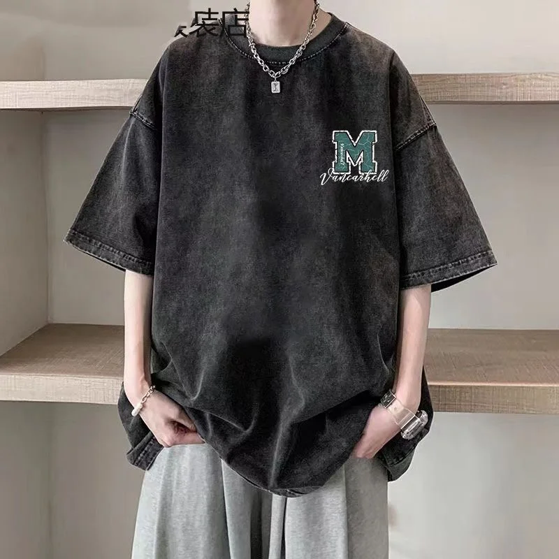 

Trend Men's Letter Printing Loose T Shirts Summer New O-neck Short Sleeve Youth All-match Tops Vintage Fashion Men Clothing