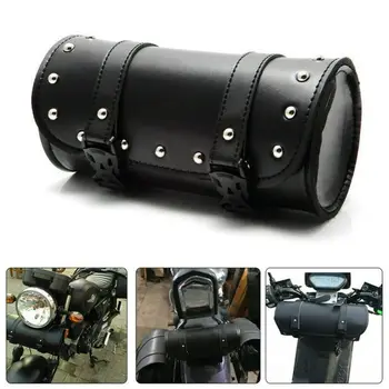 Motorcycle Tool Bag Saddlebag for Front Fork Storage Handlebar Luggage Synthetic Leather Chrome Studs Weatherproof 1