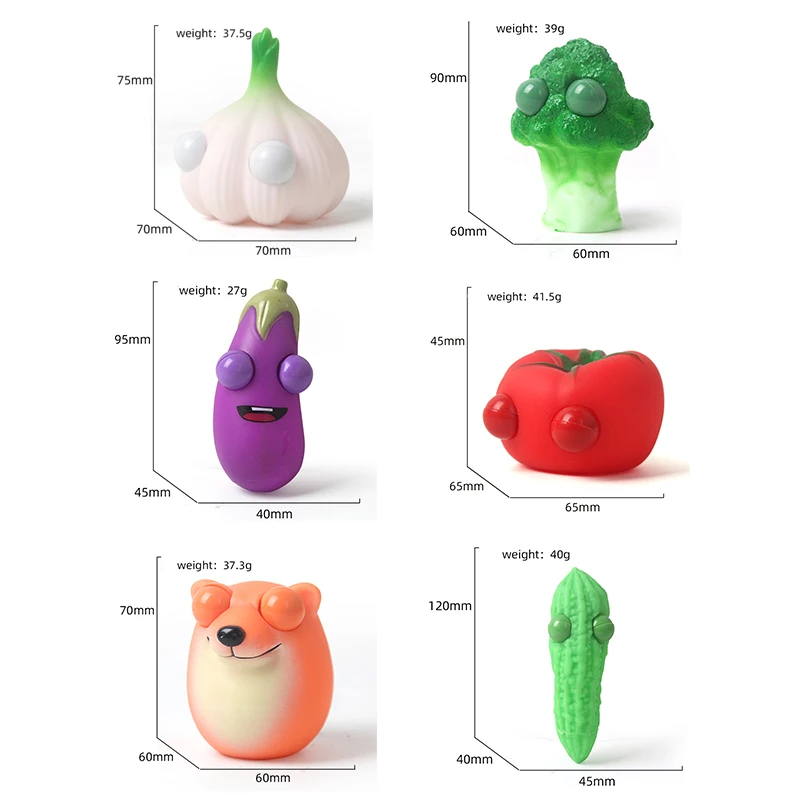 Novelty Stress Relief Toys with Pop Out Eyes Vegetables Kneading Slow Rebound Silicone Toys Autism ADHD Kawai Cute Squeeze Toys 6