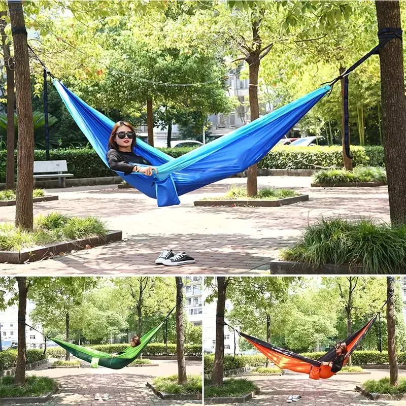 Outdoor Lightweight Double Nylon Camping Hammock with Hanging Straps Perfect for Backpacking Travel Beach Yard and Garden 3