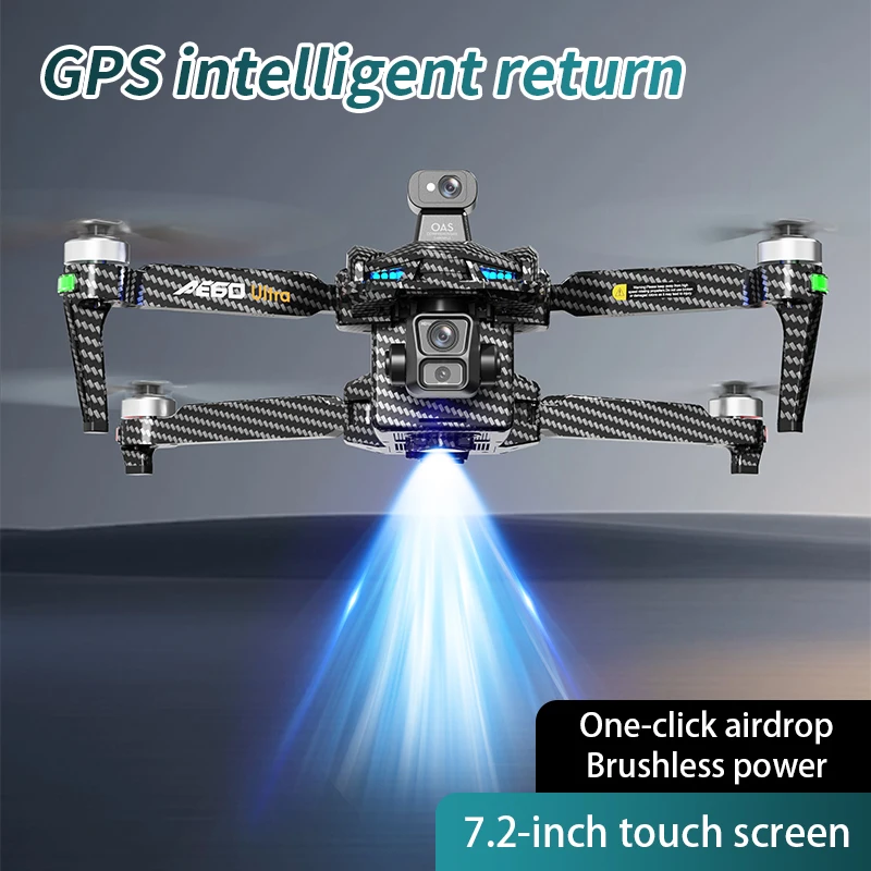 AE60 GPS Drone 8K Professional Dual Camera 3-Axis Gimbal Brushless Obstacle Avoidance Large Screen 5G 20KM 800G Airdrop FPV Dron