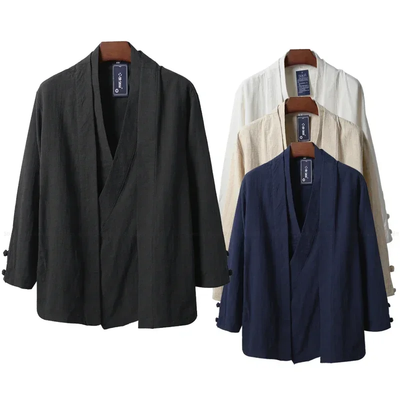 Men Chinese Style Shirt as Linen Hanfu Cardigan Tops