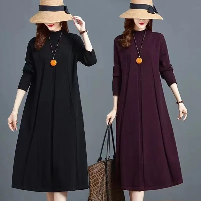 

Dress Women Knit Autumn 2023 Loose Casual Sweater Long Ladies Solid Color Clothing Midi Bodycon Vestidos G682