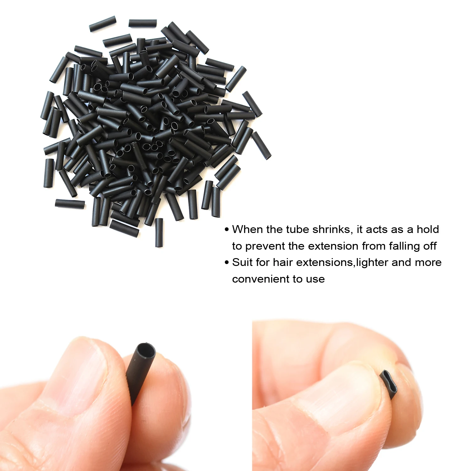 접착제가 없는 헤어 익스텐션용 열수축 튜브 500개 블랙 및 투명 퓨전 헤어 액세서리 도구