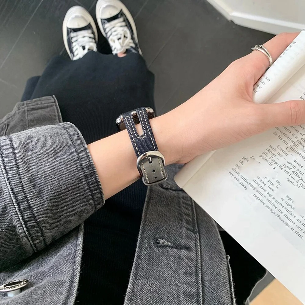 รูปสินค้า สายนาฬิกาผ้า denim วินเทจ สำหรับ Apple Watch ผู้หญิง