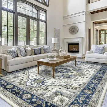 Large Area Rug for Living Room 10x14 - Vintage Washable Rugs Soft Oriental Floor Carpet Traditional Low Pile Rug Non Slip Rug