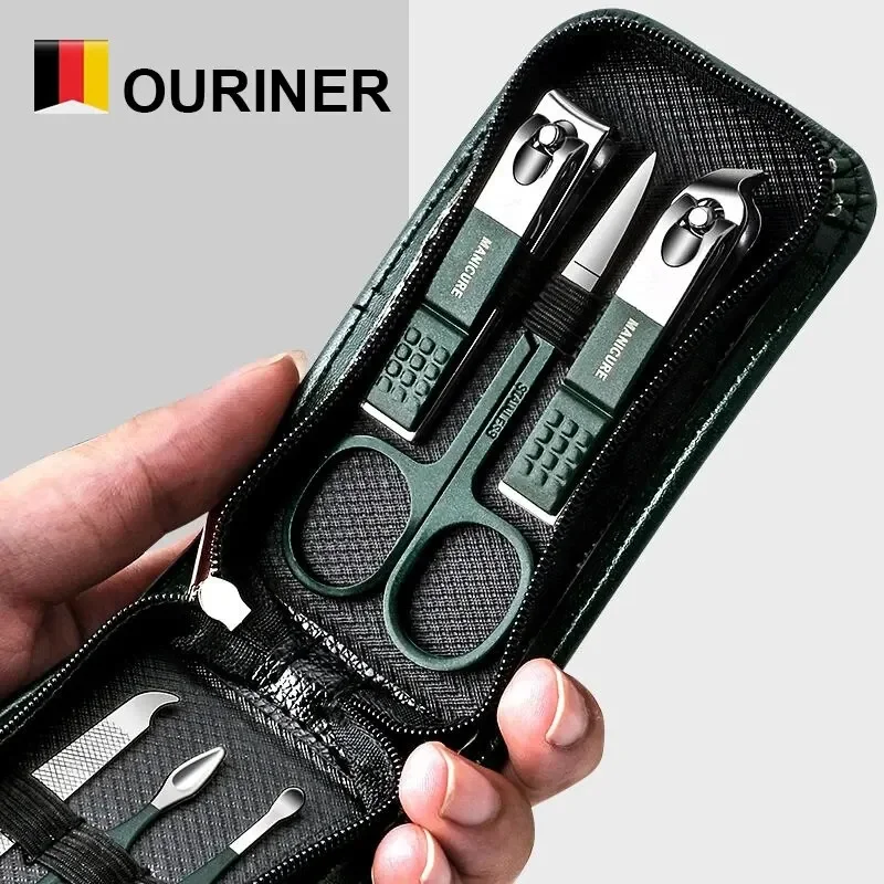 Ouriner New 6 Pcs Portable Luxury Manicure Sets Pedicure Kits Bright Black Nail Clipper Set Personal Care Tools Eyebrow Scissors