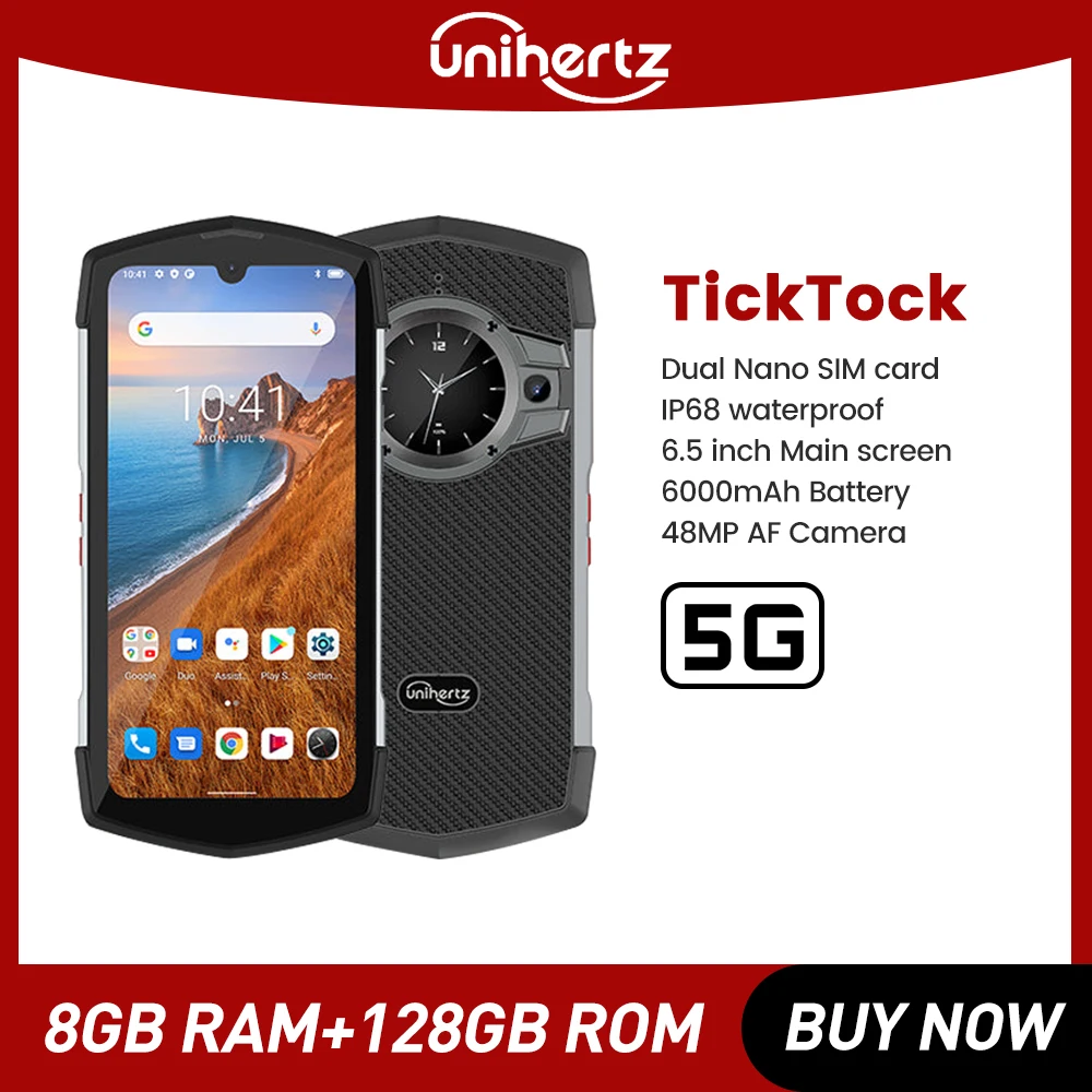 Unihertz TickTock 5G Mobile Phone 8GB 128GB Android 11 Rugged Waterproof Smartphone  Dual Screen 48MP camera IP68  With NFC doogee s96 pro 6 22 inch smartphone ip68 ip69k rugged waterproof mobile phone helio g90 android 10 0 4g cellphone 8gb 128gb nfc