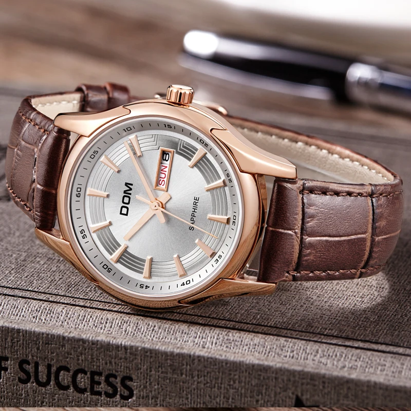DOM Business Watches Mens Retro Design Leather Band Quartz Wristwatch Top Brand Luxury Sport Gift M-517