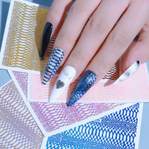 

12Pcs Lot Snake Skin Nail Sticker Designer Laser Glitter Line Holographic 3D