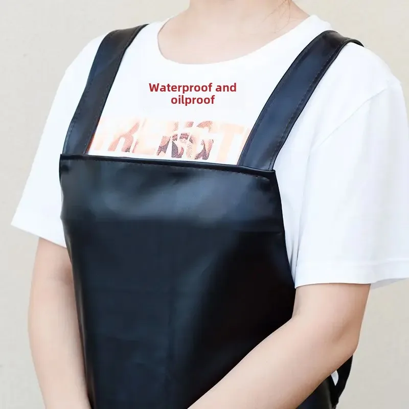 Waterproof Oil-resistant Leather Apron Unisex Kitchen Housework Waistcoat Long Apron Male Model Child Feeding Coverall