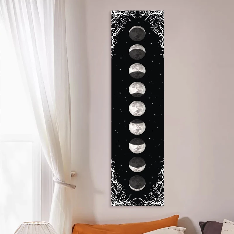 Moon Phase Tapestry Black and White starry sky Wall Hanging Moon Throw Blanket Home Decor Wall Hanging Bohemian Cloth Mural tapestry decorations