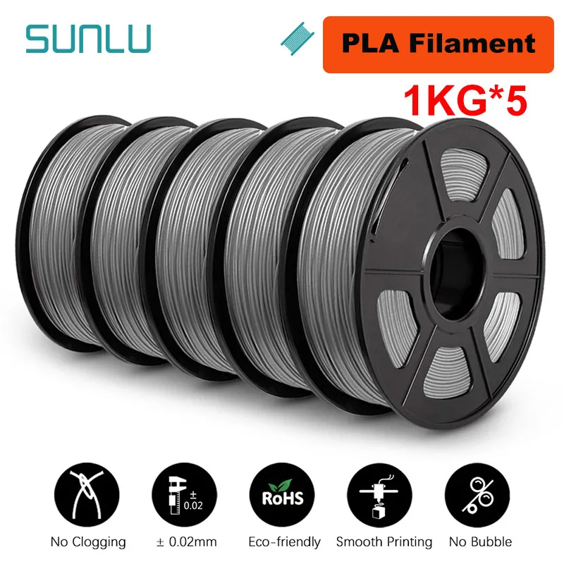 thumbnail image 1 of SUNLU 5KG 3D PLA/PETG/PLA PLUS/Filamento transparente 1,75 mm 5 rollos 1KG Impresora 3D Filamento 3D perfectamente enrollado para impresora 3D y bolígrafo 3D, 1 of 5