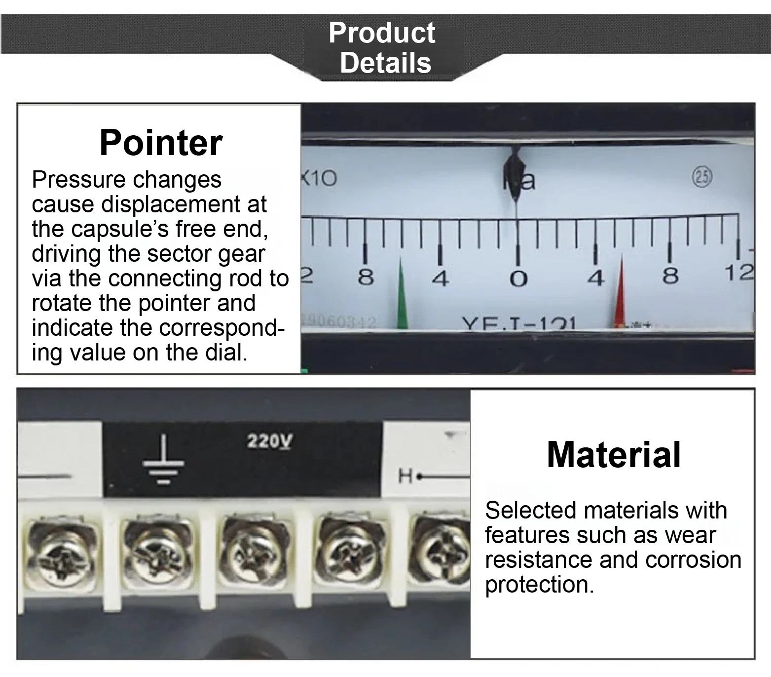 YEJ-121 Micro Diaphragm Differential Pressure Gauge HVAC Rectangular Panel Air F